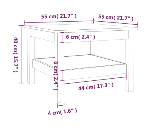 Mesa de centro de madera maciza de pino 55x55x40 cm