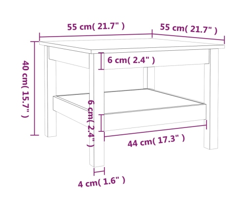 Mesa de centro de madera maciza de pino blanco 55x55x40 cm