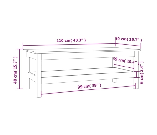 Mesa de centro de madera maciza de pino gris 110x50x40 cm