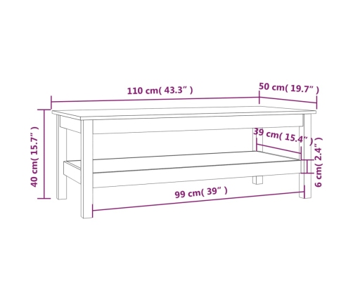 Mesa de centro madera maciza de pino marrón miel 110x50x40 cm