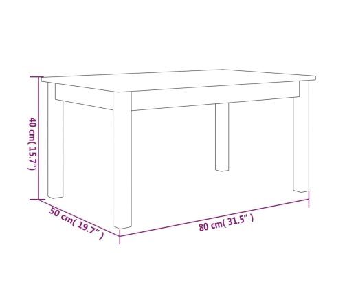 Mesa de centro de madera maciza de pino 80x50x40 cm