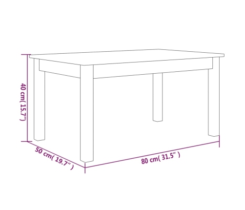 Mesa de centro de madera maciza de pino blanco 80x50x40 cm