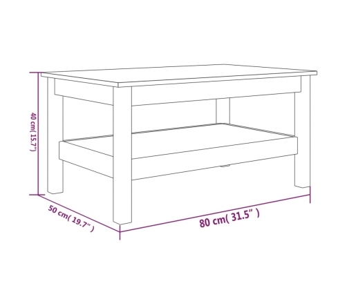 Mesa de centro de madera maciza de pino 80x50x40 cm