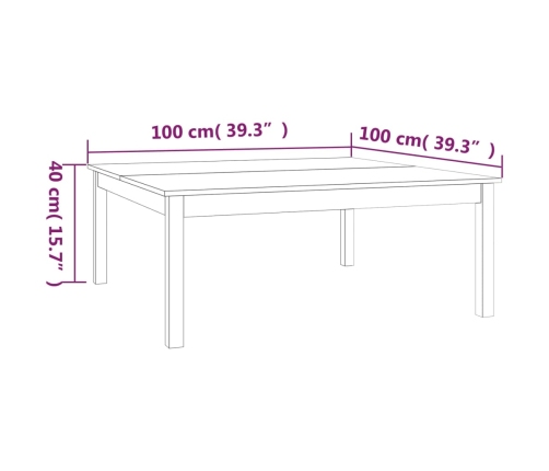 Mesa de centro de madera maciza de pino 100x100x40 cm