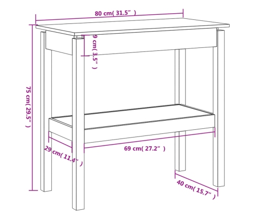 Mesa consola madera maciza de pino 80x40x75 cm