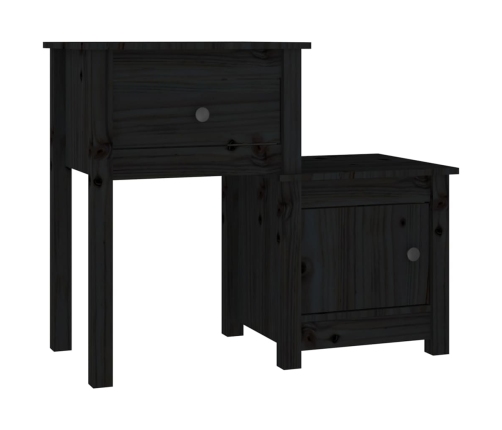 vidaXL Mesita de noche madera maciza de pino negro 79,5x38x65,5 cm