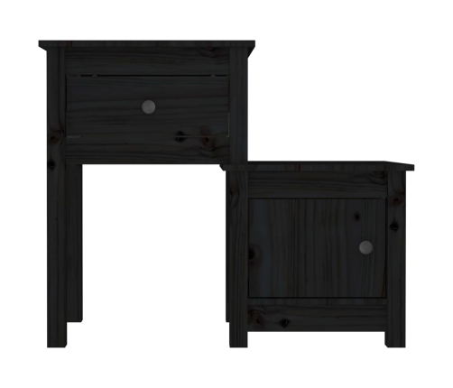 vidaXL Mesita de noche madera maciza de pino negro 79,5x38x65,5 cm