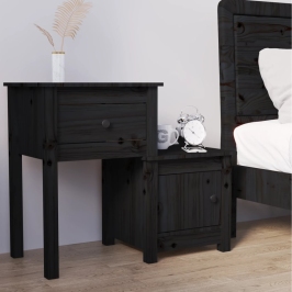 Mesita de noche madera maciza de pino negro 79,5x38x65,5 cm