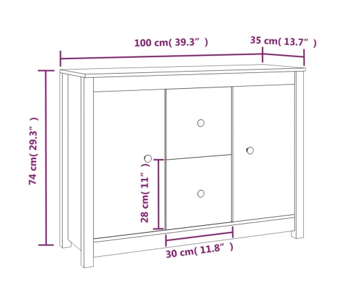 Aparador de madera maciza de pino 100x35x74 cm