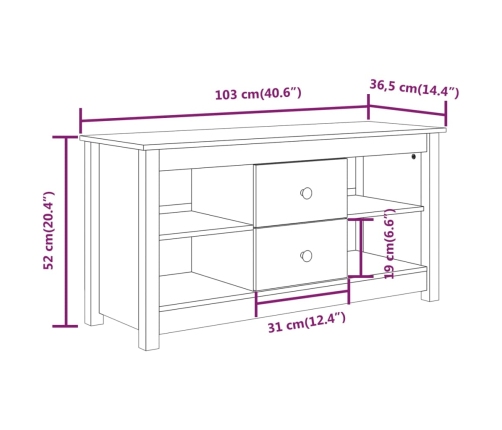 Mueble de TV de madera maciza de pino 103x36,5x52 cm