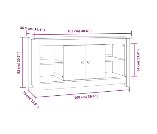 Mueble de TV de madera maciza de pino 103x36,5x52 cm