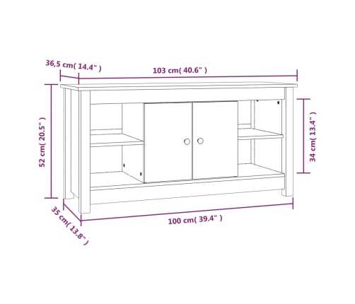 Mueble para TV de madera maciza de pino blanco 103x36,5x52 cm