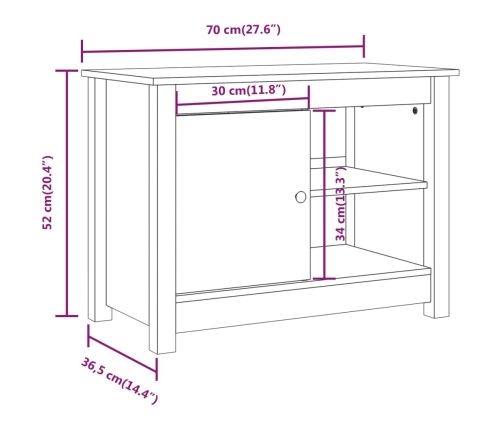 Mueble de TV de madera maciza de pino 70x36,5x52 cm