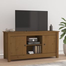 Mueble de TV madera maciza de pino marrón miel 103x36,5x52 cm