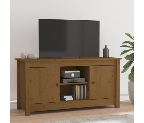 Mueble de TV madera maciza de pino marrón miel 103x36,5x52 cm