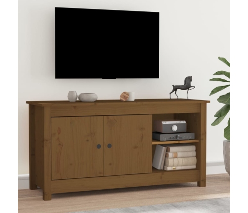 Mueble de TV madera maciza de pino marrón miel 103x36,5x52 cm