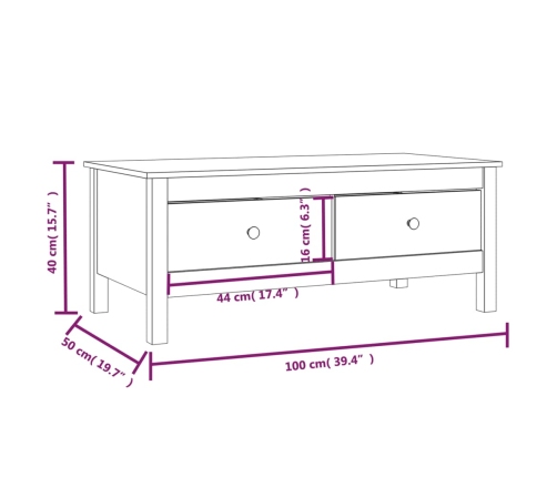 Mesa de centro de madera maciza de pino gris 100x50x40 cm