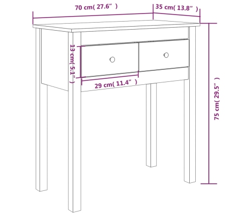 Mesa consola madera maciza de pino 70x35x75 cm