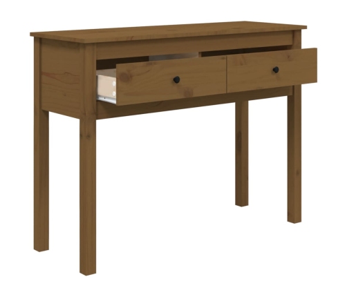 Mesa consola de madera maciza de pino marrón miel 100x35x75 cm