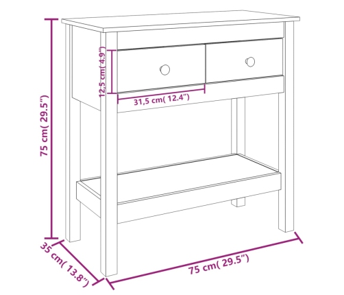 Mesa consola madera maciza de pino 75x35x75 cm