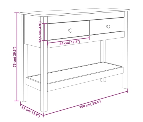 Mesa consola de madera maciza de pino blanco 100x35x75 cm