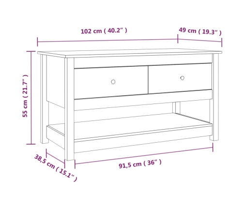 Mesa de centro de madera maciza de pino 102x49x55 cm