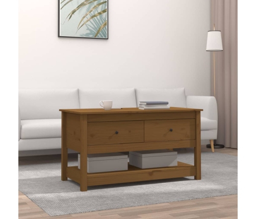 Mesa de centro madera maciza de pino marrón miel 102x49x55 cm