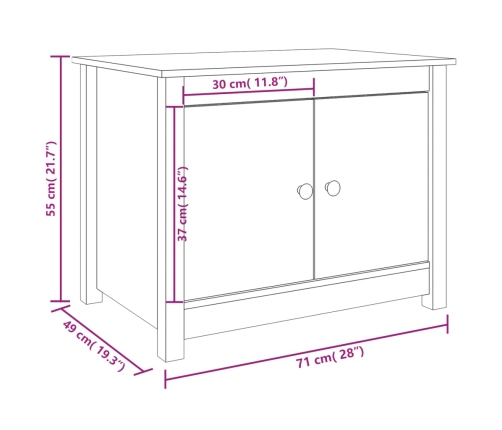 Mesa de centro de madera maciza de pino 71x49x55 cm