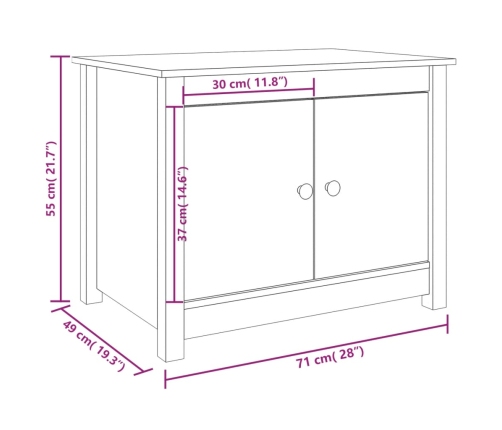 Mesa de centro de madera maciza de pino blanco 71x49x55 cm