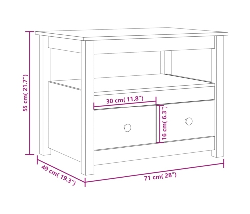 Mesa de centro de madera maciza de pino 71x49x55 cm