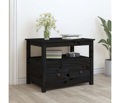 Mesa de centro de madera maciza de pino negro 71x49x55 cm