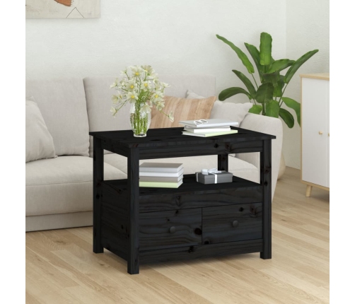 vidaXL Mesa de centro de madera maciza de pino negro 71x49x55 cm