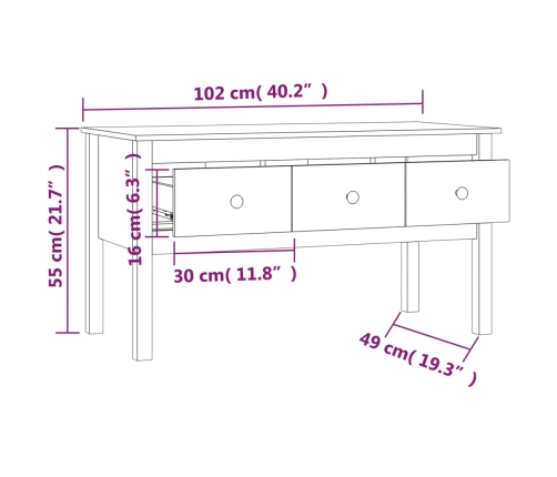 Mesa de centro de madera maciza de pino 102x49x55 cm