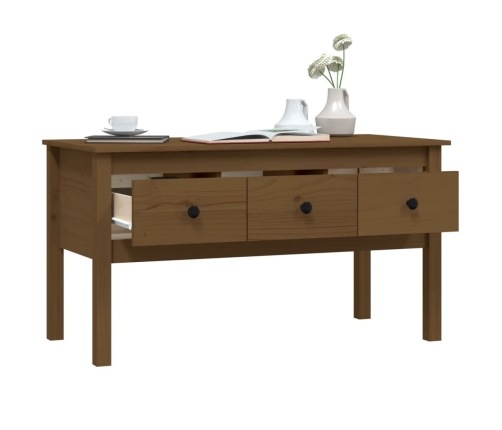 Mesa de centro madera maciza de pino marrón miel 102x49x55 cm