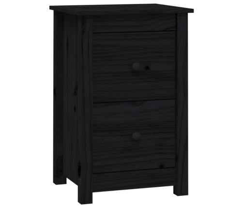 Mesita de noche madera maciza de pino negro 40x35x61,5 cm