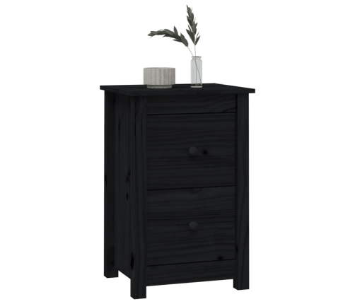 Mesita de noche madera maciza de pino negro 40x35x61,5 cm