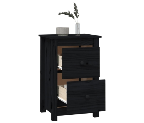 Mesita de noche madera maciza de pino negro 40x35x61,5 cm