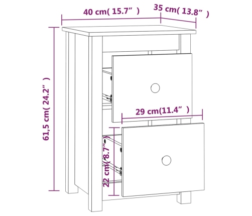 vidaXL Mesita de noche madera maciza de pino negro 40x35x61,5 cm