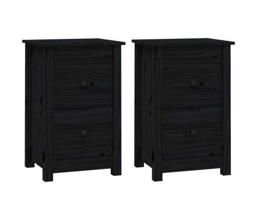 Mesitas de noche 2 uds madera maciza de pino negro 40x35x61,5cm