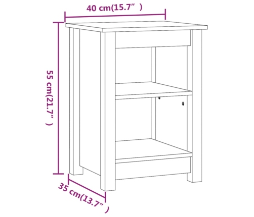 Mesita de noche madera maciza de pino blanco 40x35x55 cm