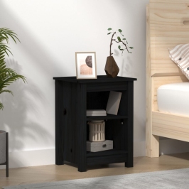 Mesita de noche madera maciza de pino negro 40x35x55 cm