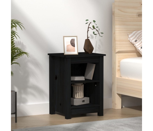 Mesita de noche madera maciza de pino negro 40x35x55 cm