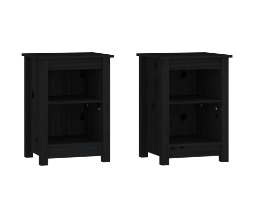 Mesitas de noche 2 uds madera maciza de pino negro 40x35x55 cm