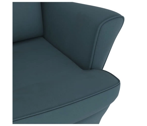 Sillón mecedora patas madera y taburete terciopelo azul