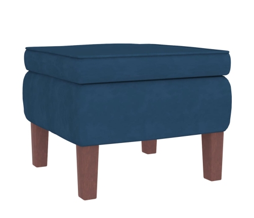 Sillón mecedora patas madera y taburete terciopelo azul