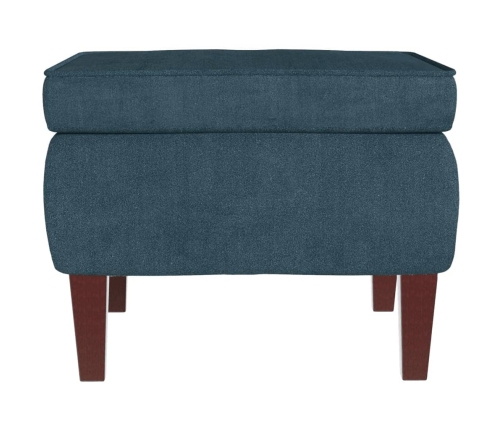 Sillón mecedora patas madera y taburete terciopelo azul