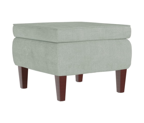 Sillón mecedora patas madera y taburete terciopelo gris claro