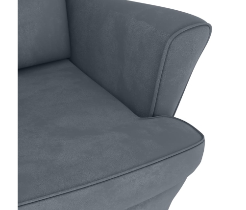 Sillón mecedora patas madera y taburete terciopelo gris oscuro