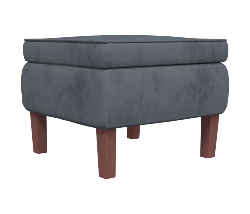 Sillón mecedora patas madera y taburete terciopelo gris oscuro