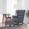 Sillón mecedora patas madera y taburete terciopelo gris oscuro